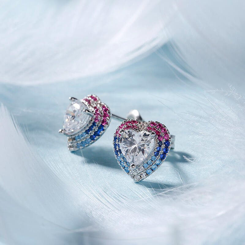 Jeulia Double Halo Heart Cut Sterling Silver Earrings