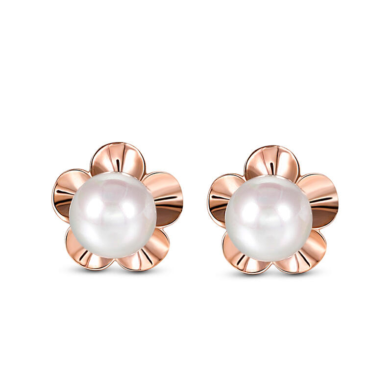 Jeulia "Ruffled Petals" Cultured Pearl Sterling Silver Children's Earrings