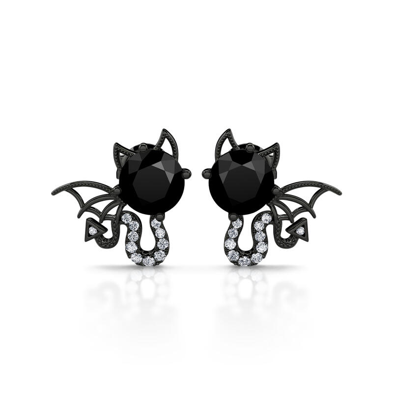 Jeulia "Little Monsters" Black Devil Sterling Silver Earrings