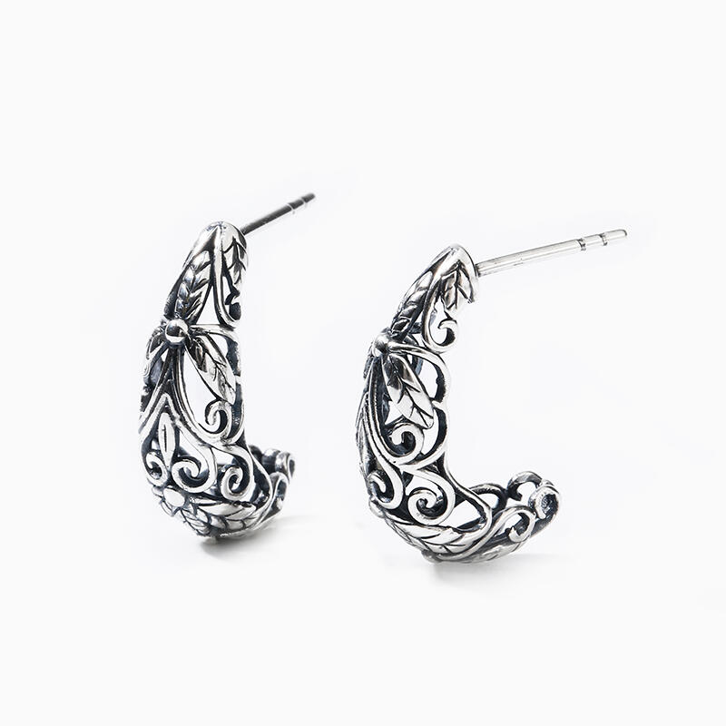 Jeulia Pendientes con el estilo de plantas en forma de media luna de plata de ley