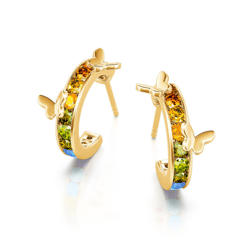 Jeulia Butterfly on Rainbow Circle Sterling Silver Earrings