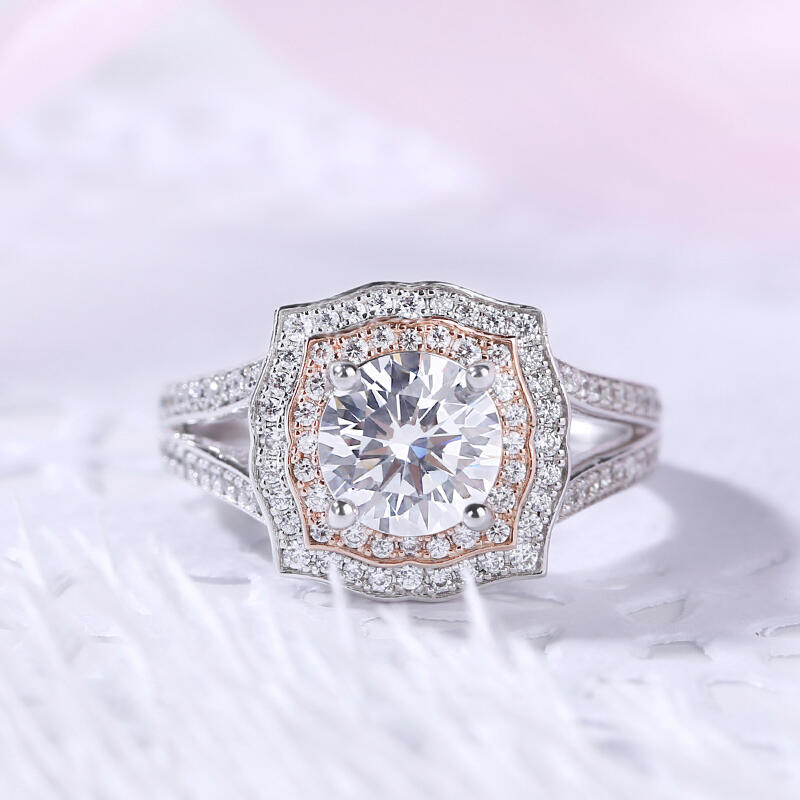 Jeulia Conjunto de joyas con halo redondo de dos tonos
