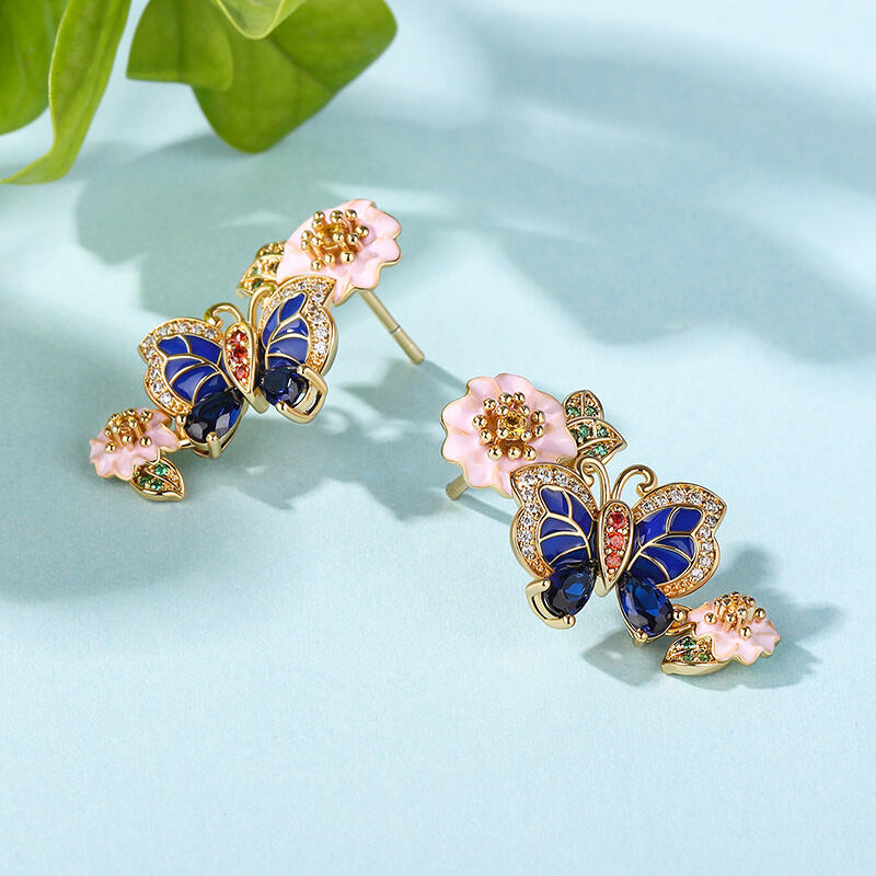 Jeulia "Rhythm of Life" Butterfly&Flower Enamel Sterling Silver Earrings