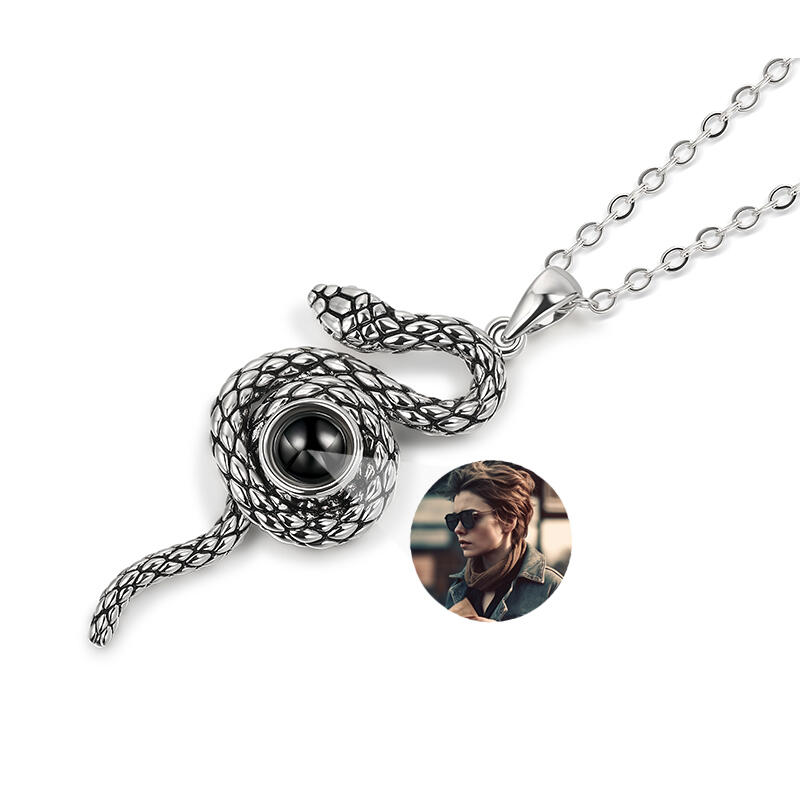 Jeulia Snake Design Personalized Photo Projection Sterling Silver Necklace