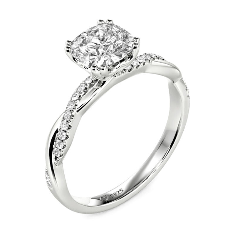 Jeulia Twist Cushion Cut Sterling Silver Engagement Ring