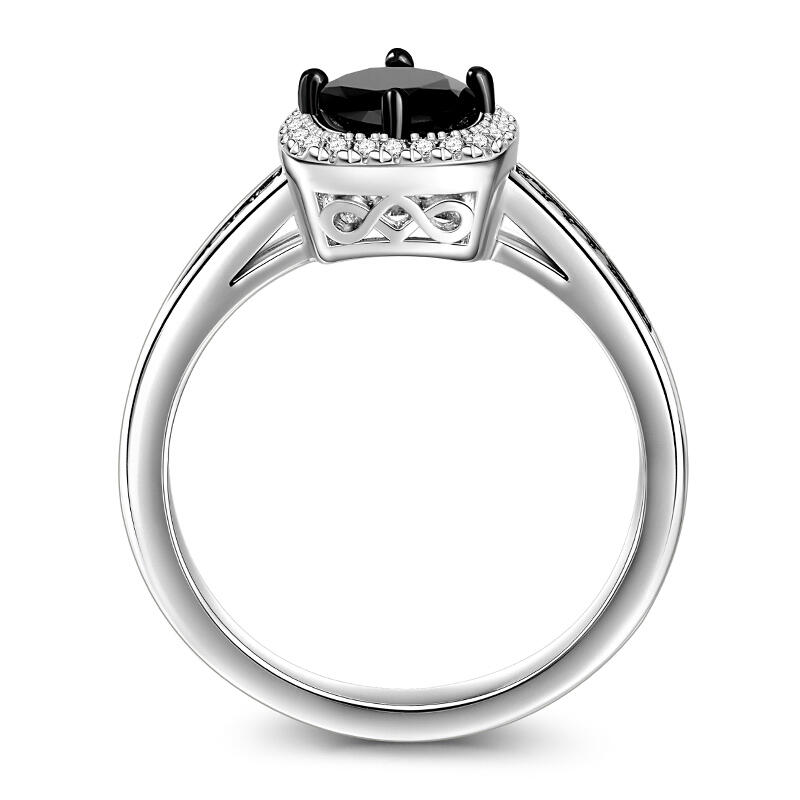Jeulia Anillo de Plata de Ley con Halo de Dos Tonos y Corte Redondo
