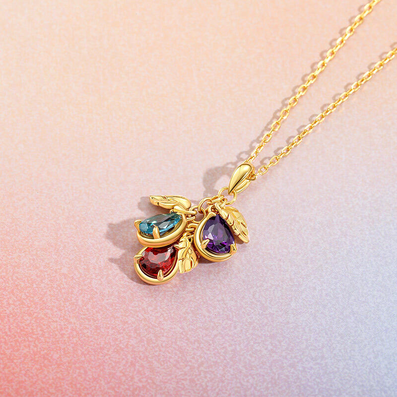 Jeulia Simple Custom Pear Birthstone Initial Necklace with Leaf