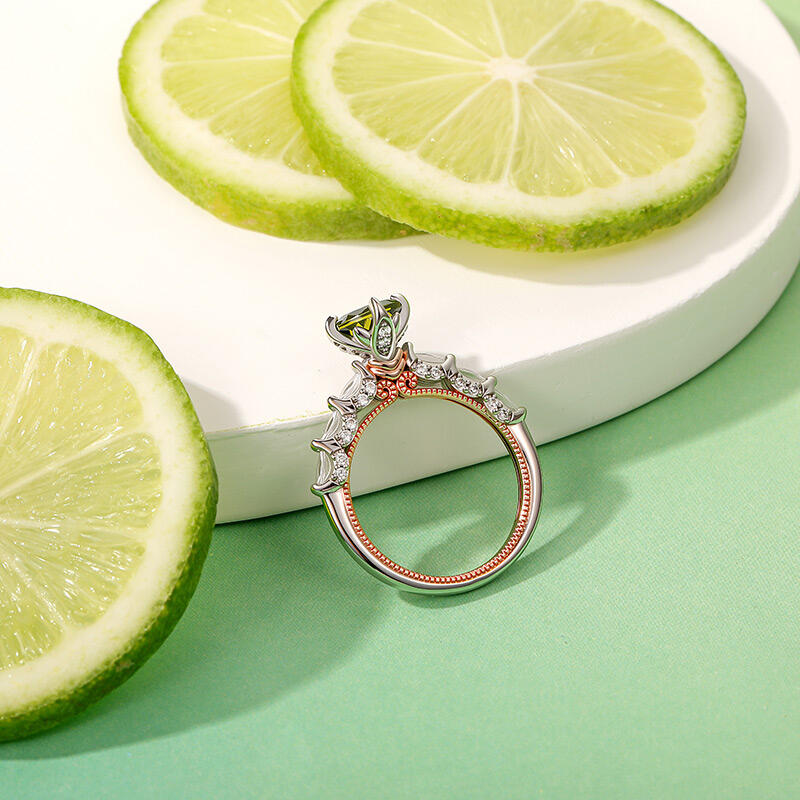 Jeulia Anillo de Compromiso con Inserción de Vestido de Princesa Verde Bicolor