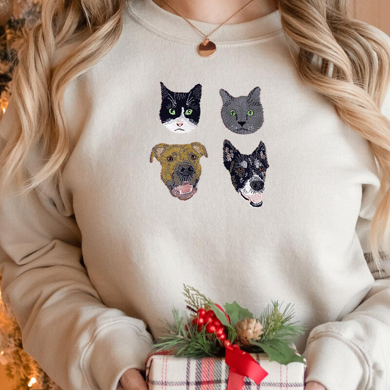 Personalized Sweatshirt Embroidered Custom Pet Head Color Photos Design Attractive Gift for Pet Lovers