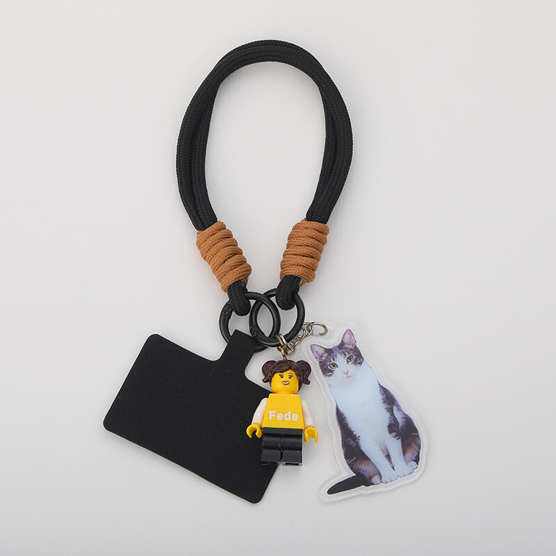 Personalized Braided Rope Phone Chain with Minifigure and Acrylic Photo Gift