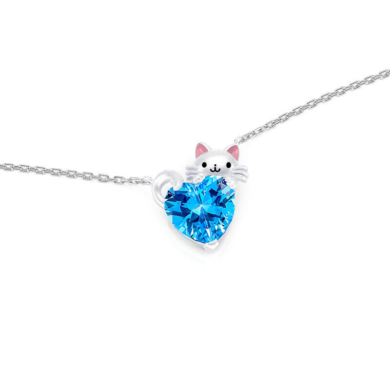 Jeulia Hug Me Collar con Corazón Lindo Gato de Plata de Ley