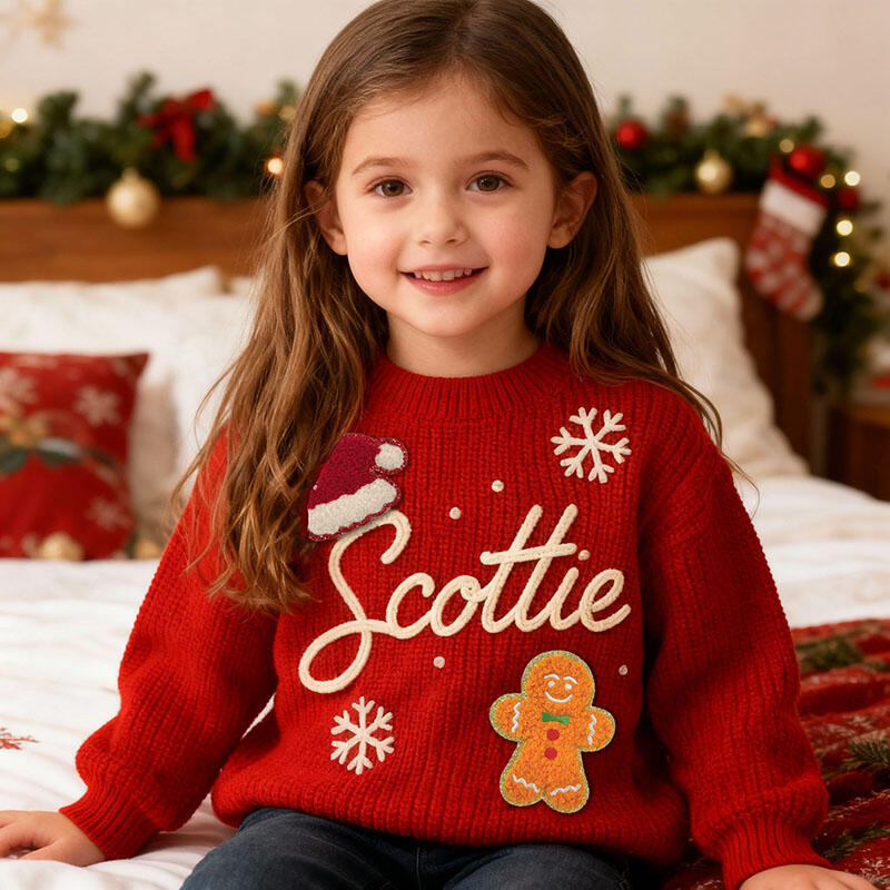 Personlig handgjord tröja med namn och snöflingemönster en värdefull present till barn