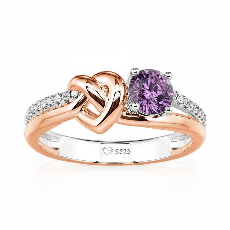 Jeulia Two Tone Custom Heart Knot Promise Ring with Birthstone