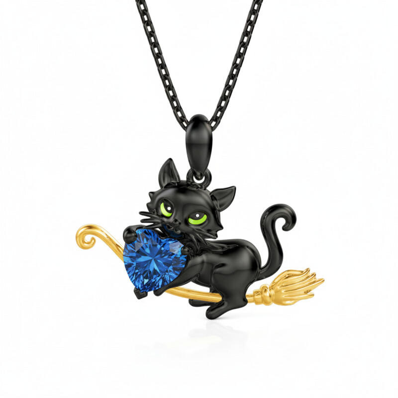 Jeullia Hug Me Magic Black Cat Custom Birthstone Necklace