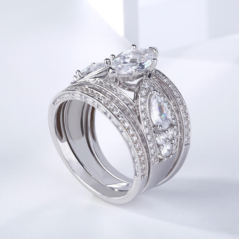 Jeulia Anéis terno de prata esterlina corte marqueza