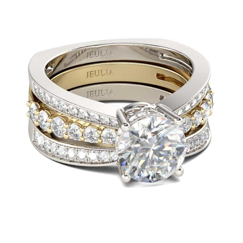 Jeulia Two Tone Round Cut Sterling Silver Ring Set