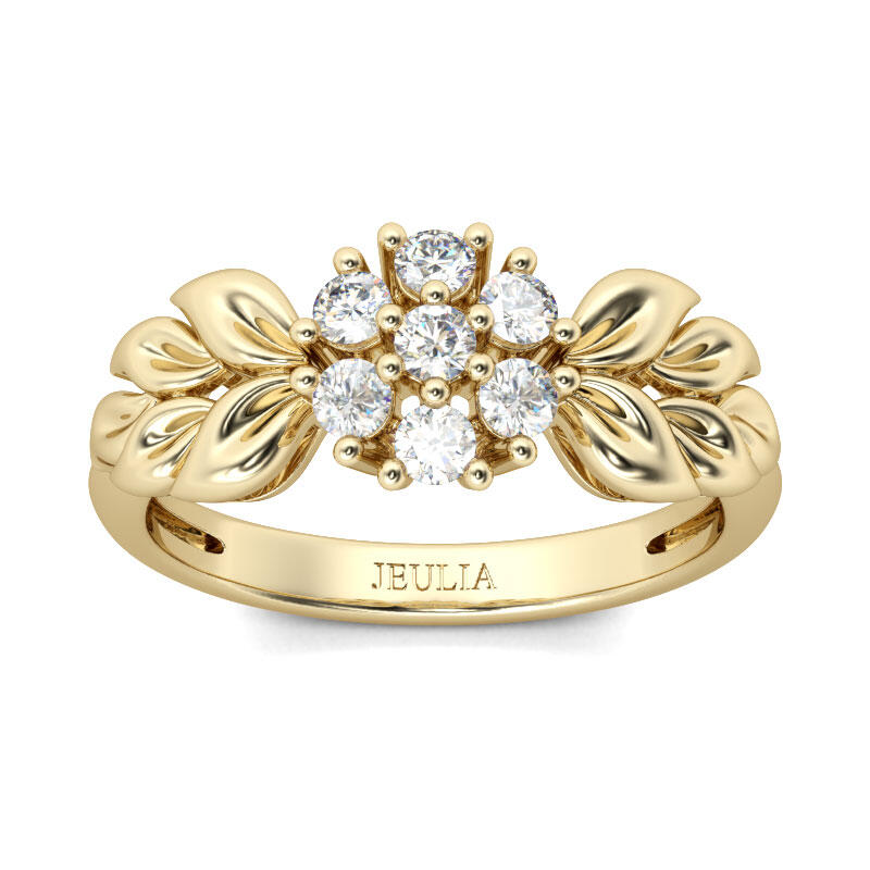 Jeulia Leaf And Flower Design Round Cut Sterling Silver Ring