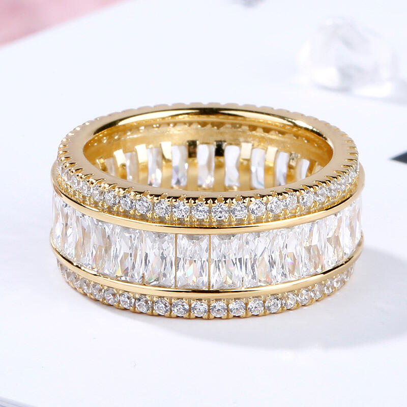 Jeulia Gold Tone Radiant Cut Sterling Silver Women's Band