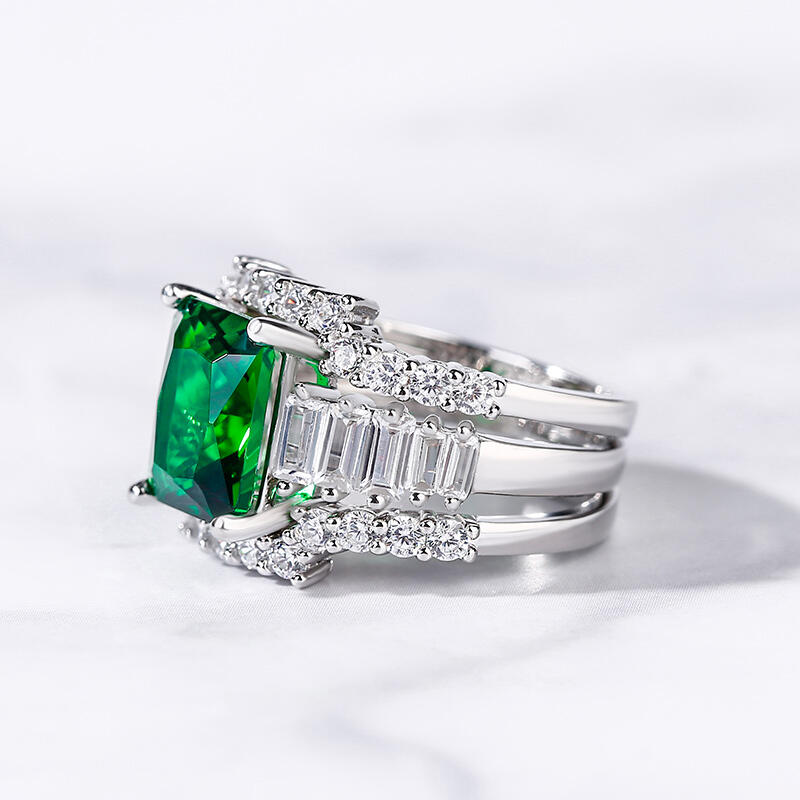 Jeulia 3PC Radiant Cut Sterling Silver Ring Set