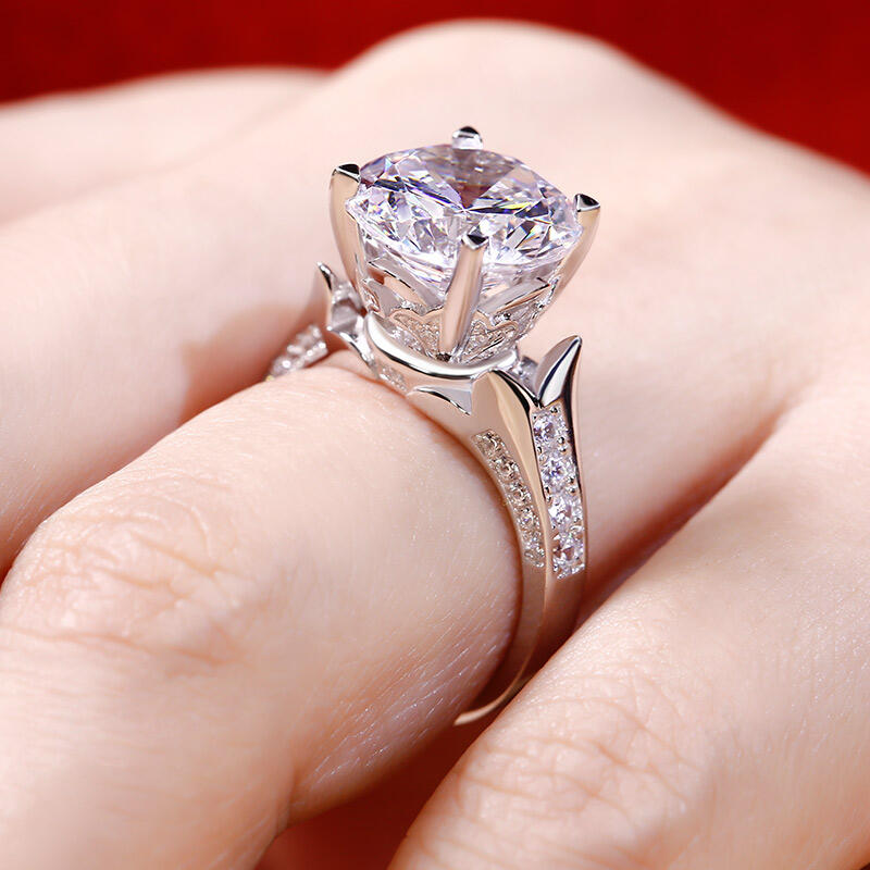 Jeulia Flower Round Cut Sterling Silver Ring