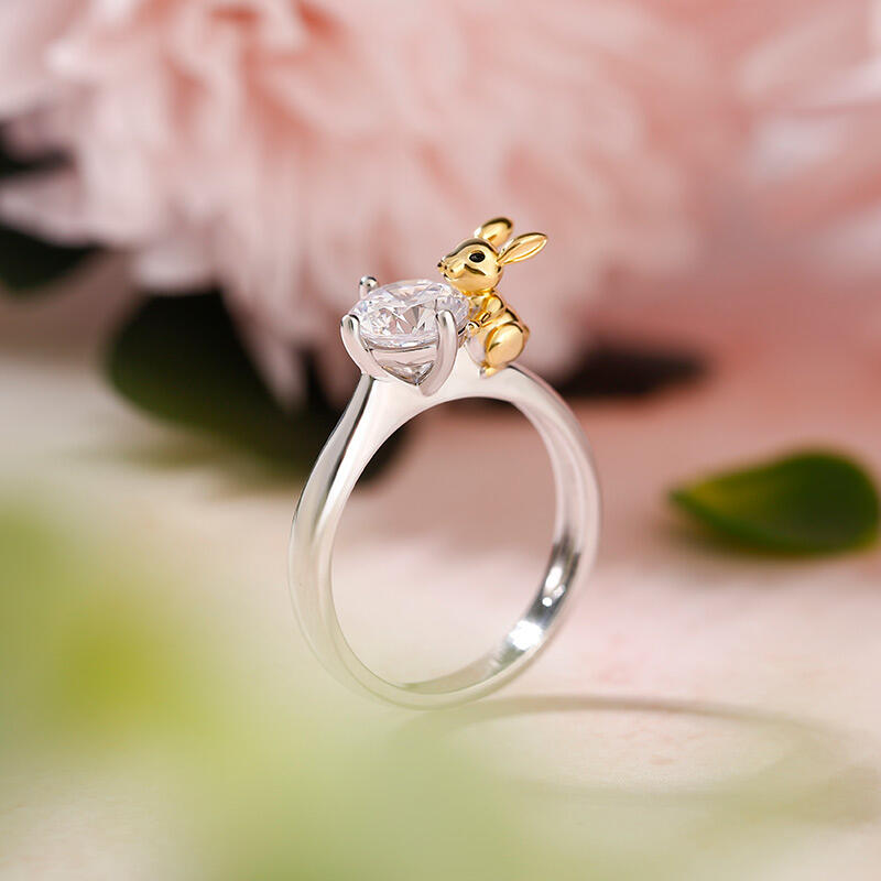 Jeulia ウサギ 兎デザイン ラウンドカット シルバー リング