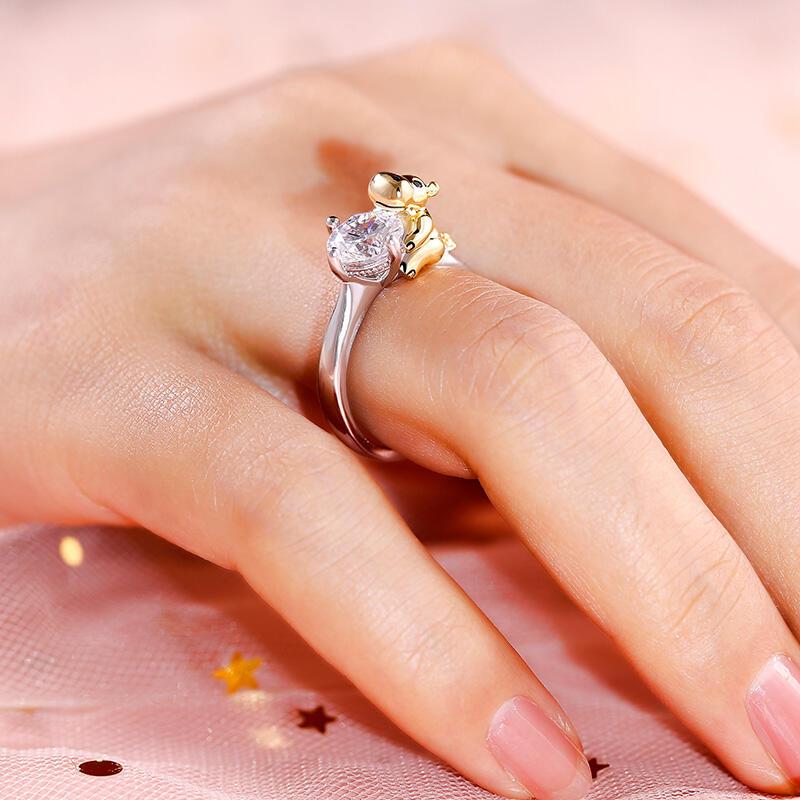 Jeulia Hug Me Gentle Hippo Round Cut Sterling Silver Ring