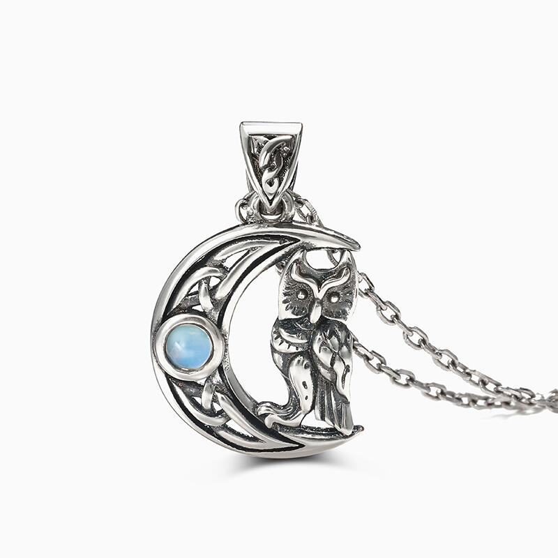 Jeulia Colar em forma de lua e coruja com prata de lei mágica