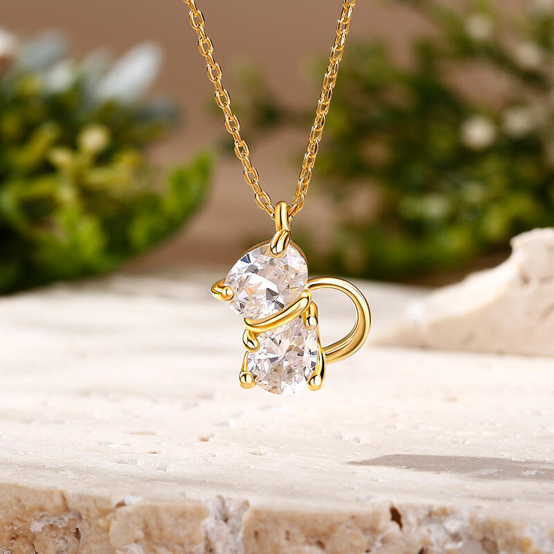 Jeulia "Magic Cat" Pear Cut Cat Sterling Silver Necklace