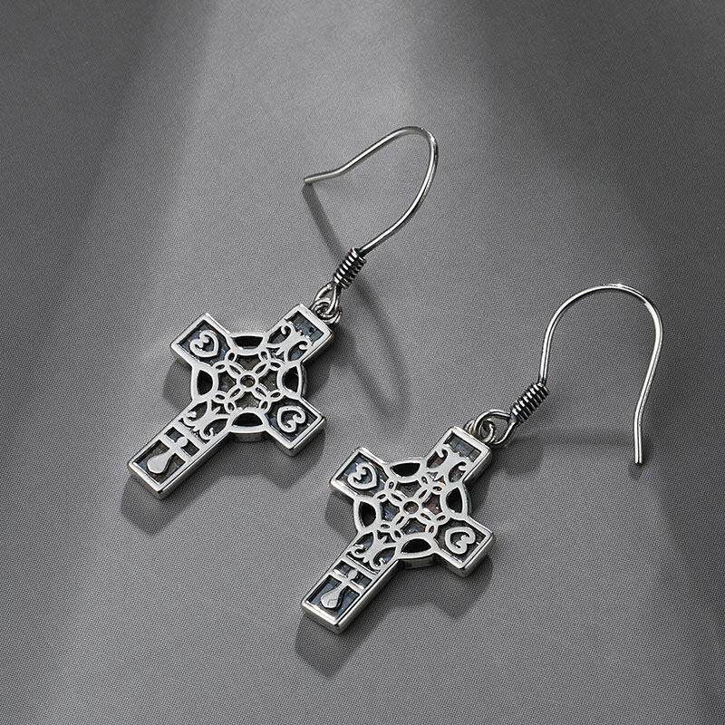 Jeulia "Celtic Knot" Cross Sterling Silver Earrings