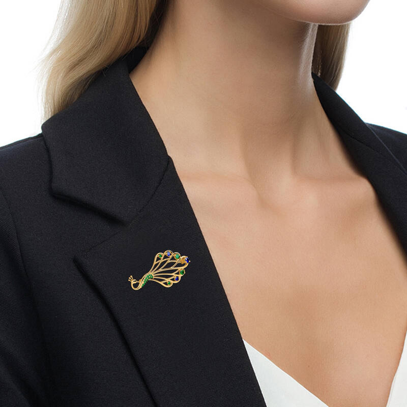 Jeulia Broche con diseño de pavo real de plata de ley