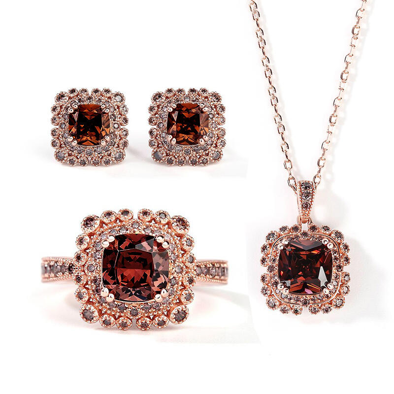 Jeulia Milgrain Design Halo Cushion Cut Sterling Silver Jewelry Set