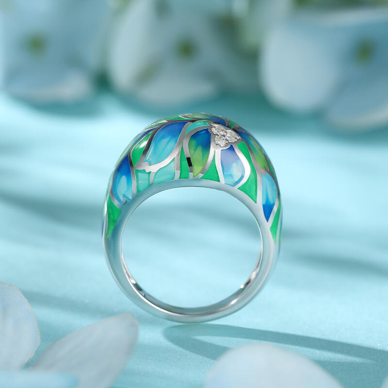 Jeulia "In Full Bloom" Flower Enamel Sterling Silver Women's Band