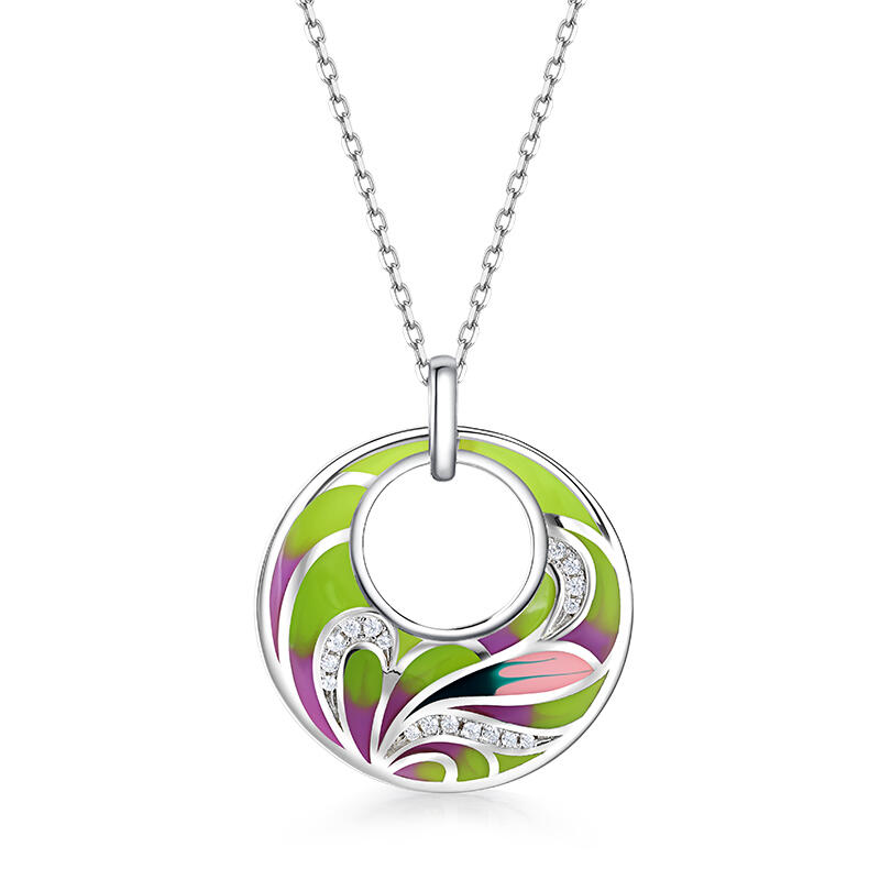 Jeulia "Flowing" Leaf Enamel Sterling Silver Necklace