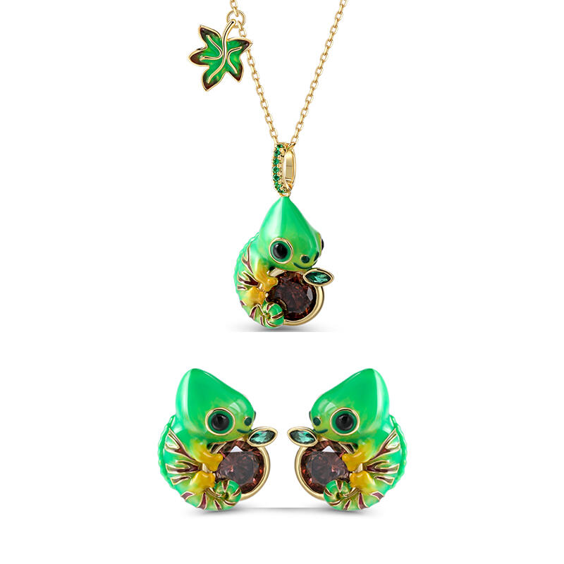 Jeulia Hug Me "Tropical Jungles" Enamel Sterling Silver Jewelry Set