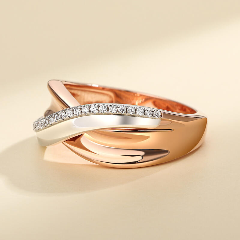 Jeulia "Mingle Moments" Two Tone Round Cut Sterling Silver Women's Band
