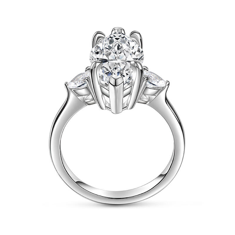 Jeulia Anillo de Plata de Ley con Tres Piedras de Corte Marquesa