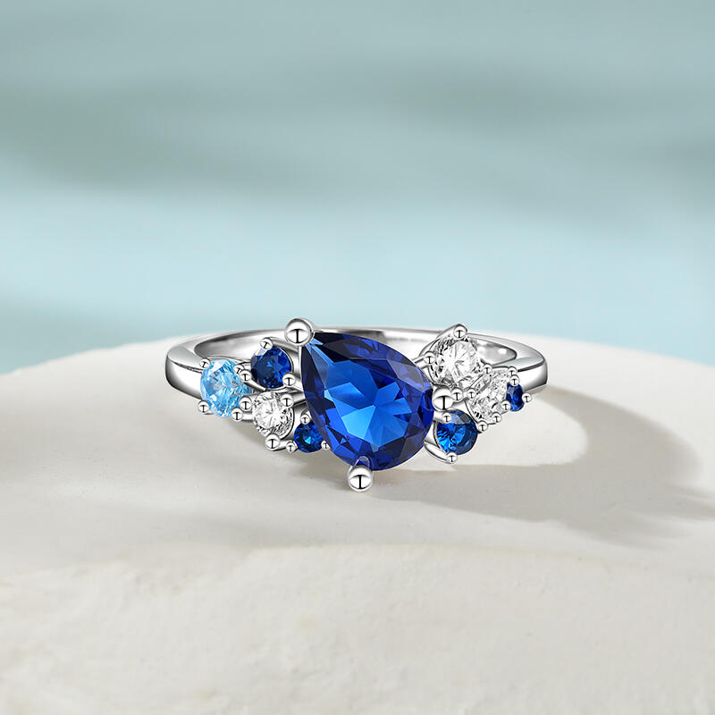 Jeulia "Blue Ocean" Pear Cut Sterling Silver Cluster Ring