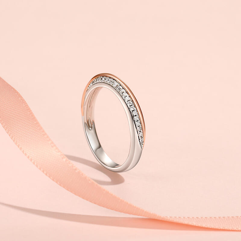 Jeulia Alianza de Boda Eternidad para Mujer Dos Tonos Diagonal de Plata de Ley