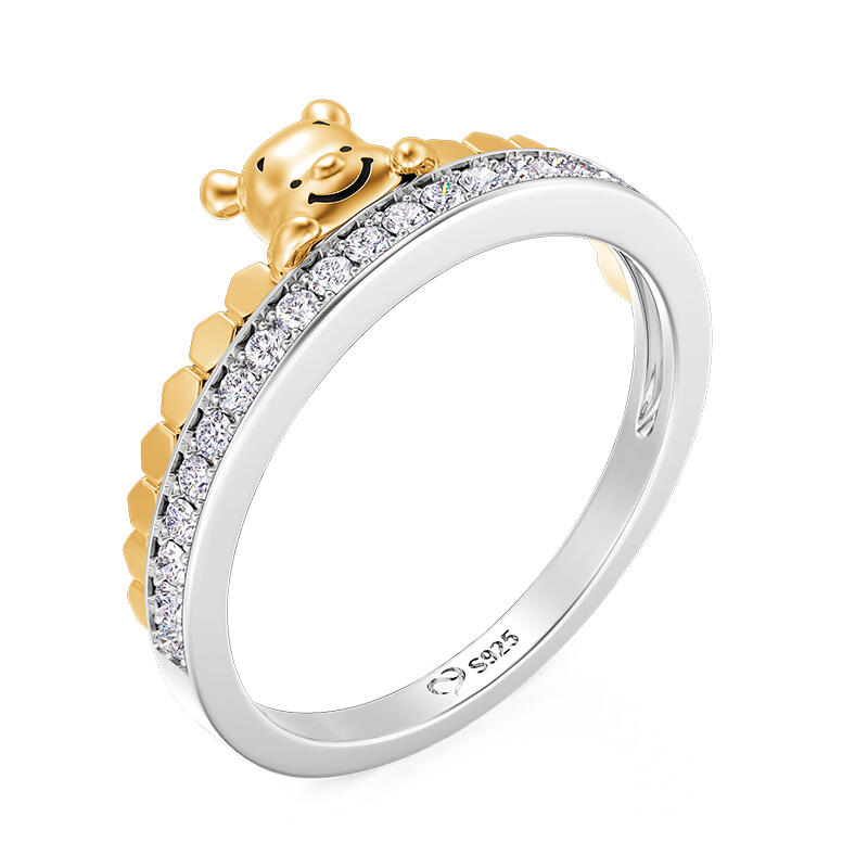 Jeulia "Bear in Honey" Two Tone Women's Wedding Band Sterling Silver
