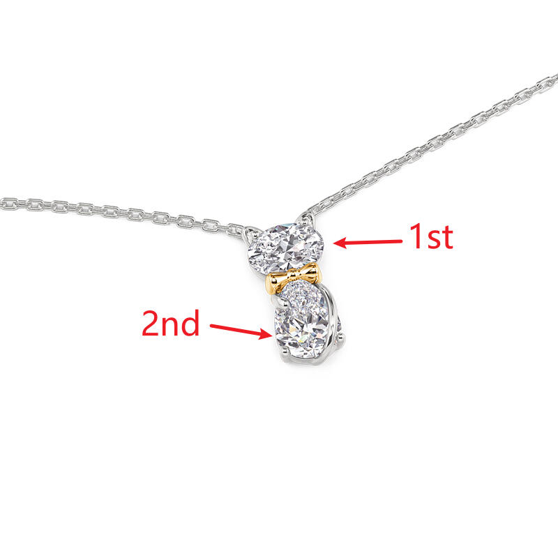 Jeulia Bowknot Two Stone Custom Cat Necklace with Birthstone