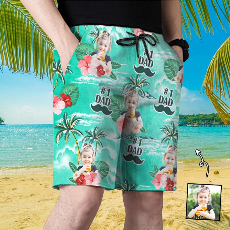 Personalized Picture Men's Beach Shorts Cool Gift for Father's Day