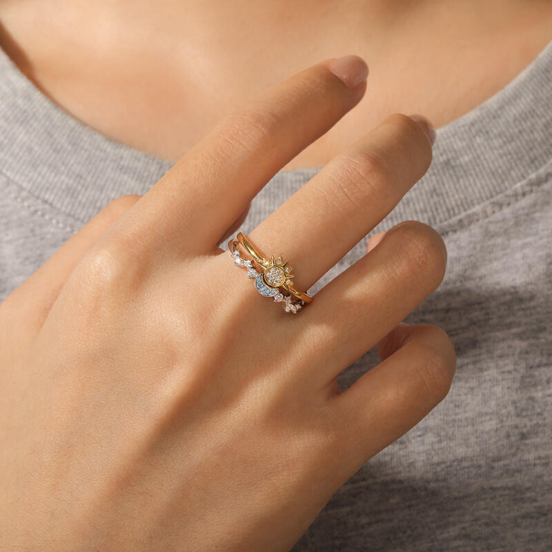 Jeulia Conjunto de Anel Celestial Sol e Lua em Prata de Lei