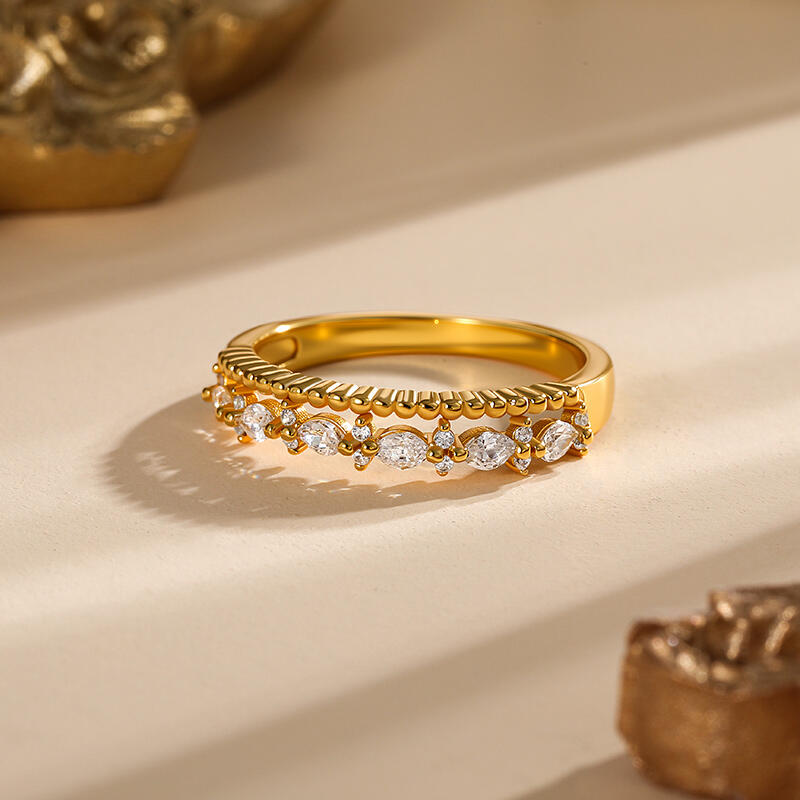 Jeulia Everyday Double Row Marquise Stone Gold Ring Sterling Silver