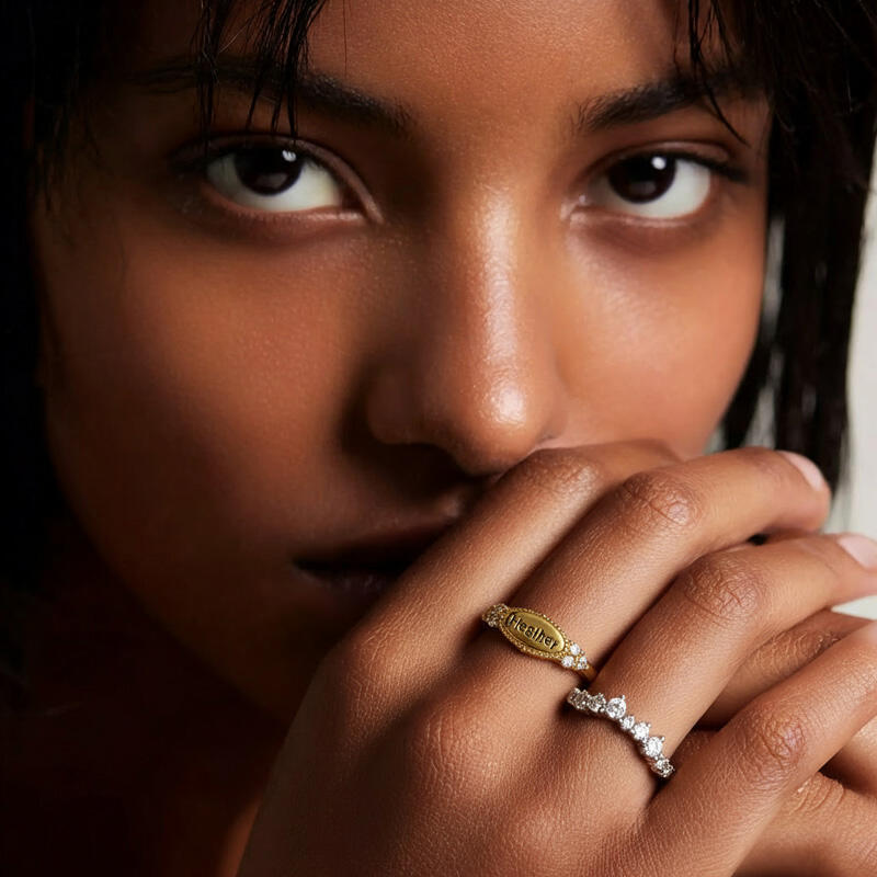 Jeulia Everyday Two Tone Custom Name Beaded Ring Set