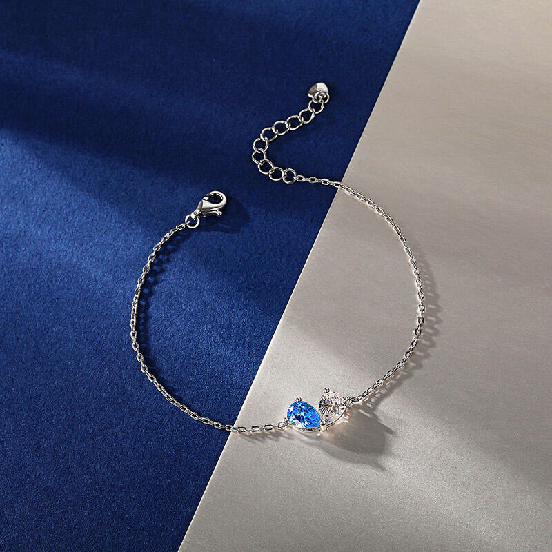 Jeulia Pulsera Corazón Doble Corte Pera con Piedra de Nacimiento Personalizada