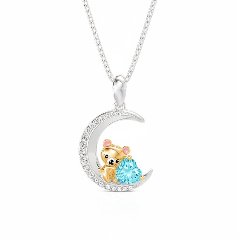 Jeulia Hug Me Custom Teddy Bear Moon Necklace With Birthstone