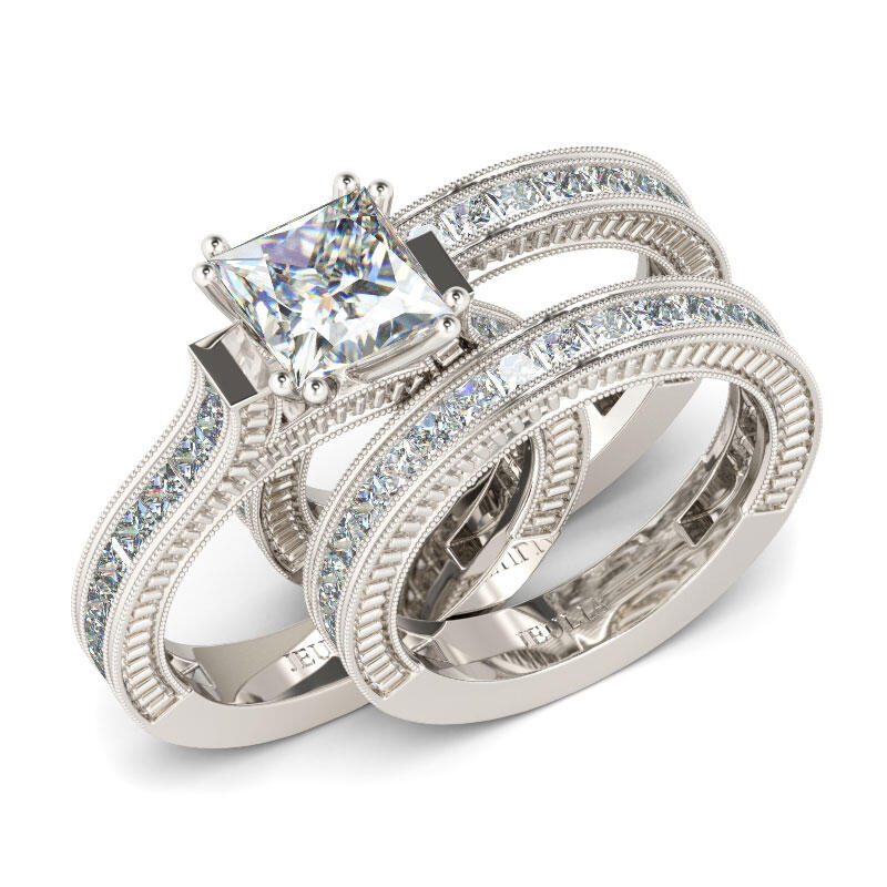 Jeulia 3PC Princess Cut Sterling Silver Ring Set