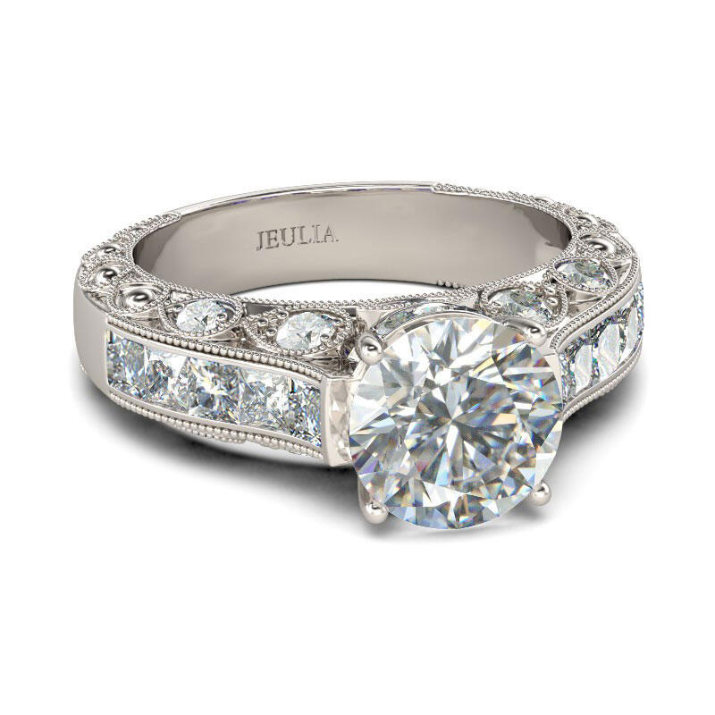 Jeulia Vintage Three Side Pave Round Cut Sterling Silver Ring