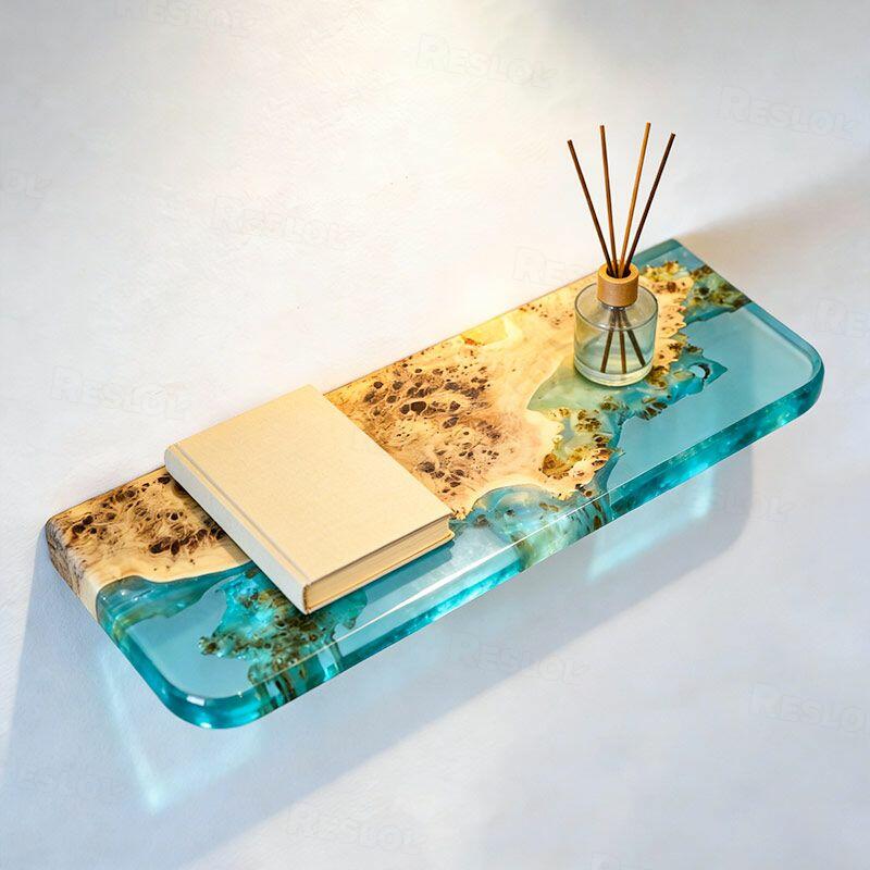 Modern Translucent Green Resin & Wood Floating Shelves - Rustic-Chic ...
