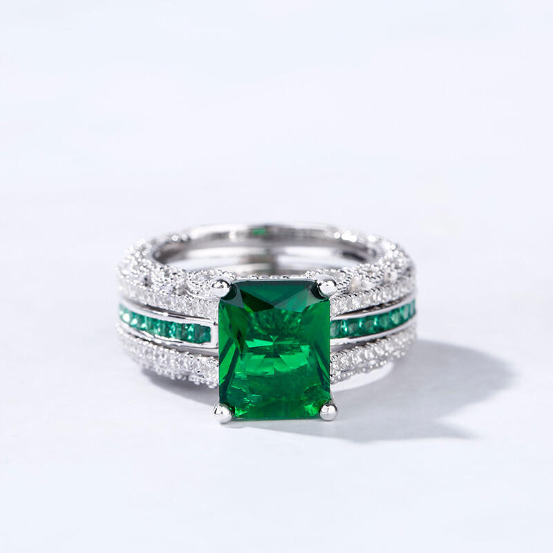 Jeulia Interchangeable Radiant Cut Sterling Silver Ring Set